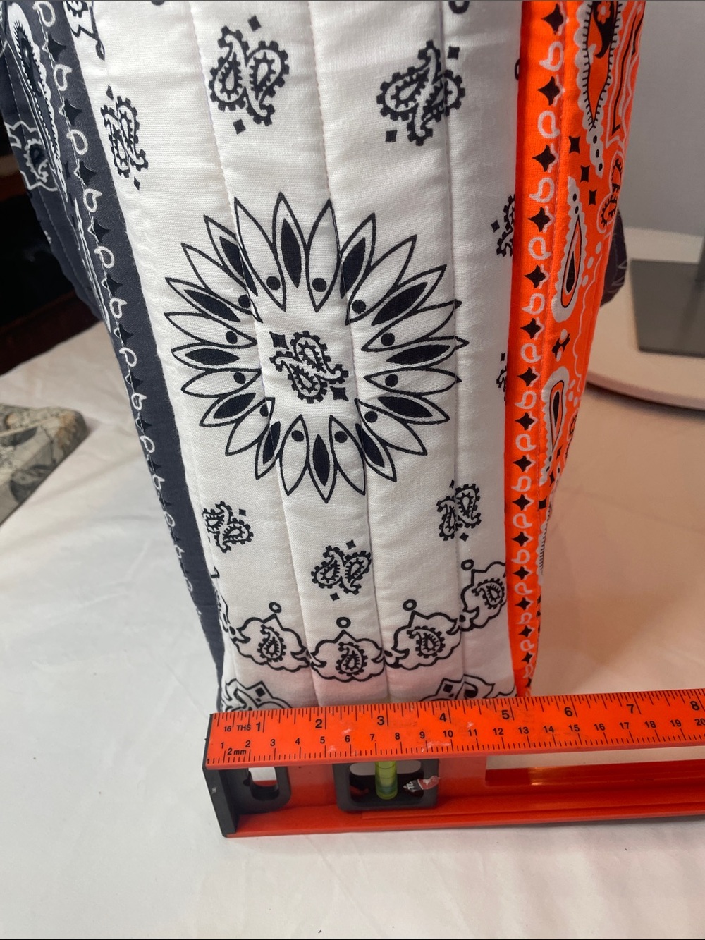 Orange gray bandanna Quilted Tote Bag- handmade - Picture 14 of 14